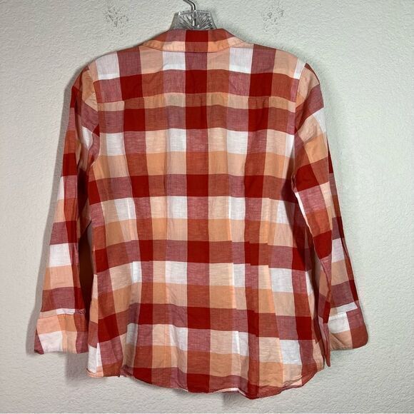 Lafayette 148 Red Orange Checkered Long Sleeve‎ Button Down Shirt Womens Size 2 - Picture 4 of 6